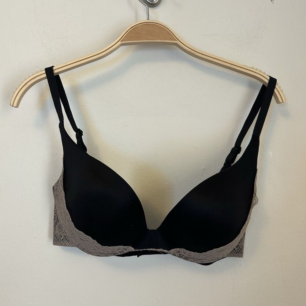 Victoria‎ Secret Push-Up Bra Size 34D Black Underwired Black Cream Lace